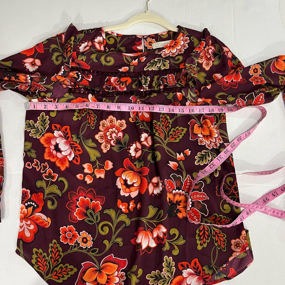 LOFT FLORAL PULLOVER TOP WITH RUFFLE DETAIL (a239) - Picture 12 of 14